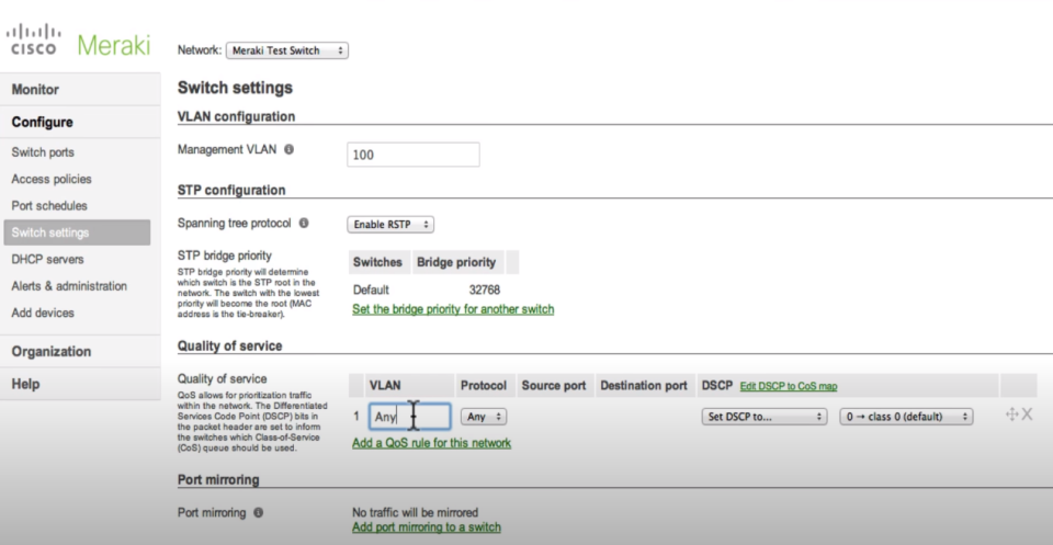 screenshot of Cisco Meraki